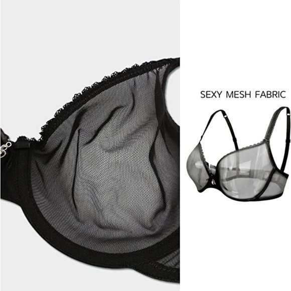 82. Vogue Secret Sheer Mesh See-Through Bra 42F  black. NIP - Picture 4 of 4